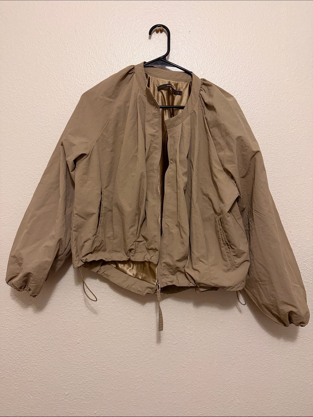 hazel Lightweight Drawstring Bomber Jacket - Tan